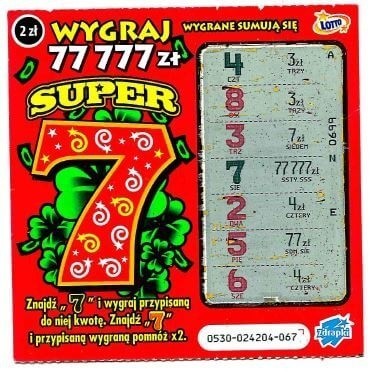 77 777 zł - główna wygrana w zdrapce Lotto "Super 7" padła na Podkarpaciu!
