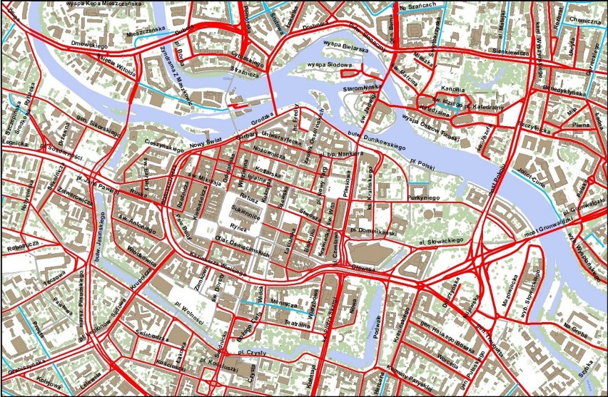 Mapa odśnieżania ulic w obrębie Starego Miasta