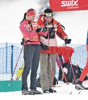 Justyna Kowalczyk z trenerem Aleksandrem Wierietielnym Fot. Michał Klag