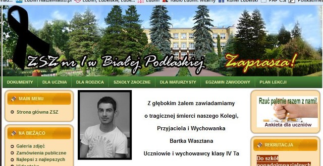 W poniedziałek na stronie internetowej ZS nr 1 w Białej Podlaskiej pojawiła się czarna wstążka i informacja o tragicznej śmierci Bartka