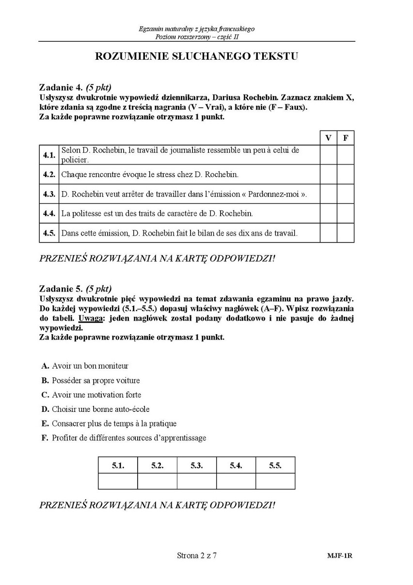 Stara matura 2016: Język FRANCUSKI rozszerzenie [ODPOWIEDZI,...