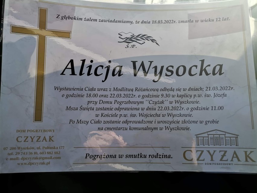 Alicja Wysocka przegrała walkę z chorobą. 22.03.2022 odbędzie się pogrzeb dziewczynki