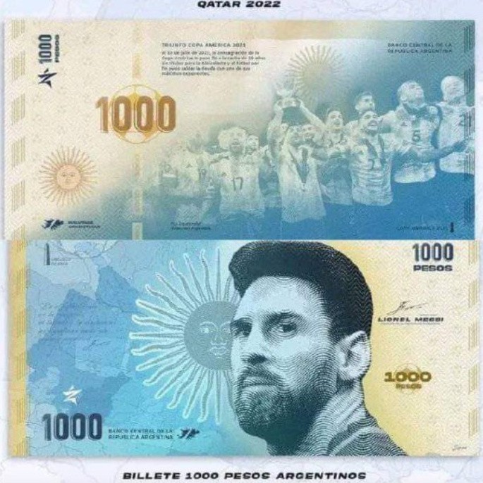 Awers i rewers banknotu1000 peso upamiętniającego zwycięstwo...