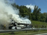 Pożar autokaru na autostradzie A4 pod Krakowem. Duże utrudnienia dla kierowców