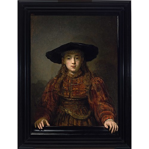 Dzieło Rembrandta "Dziewczyna w ramie obrazu"