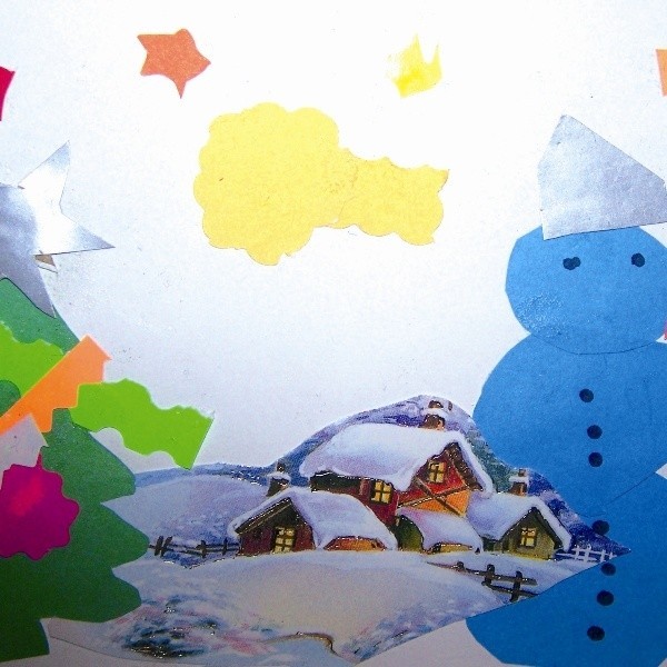 Święta w oczach dziecka: kartka świąteczna, wykonana przez 6-letnią Ewę Łapińską z Przedszkola Samorządowego Nr 3 w Hajnówce
