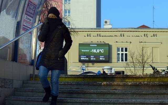 Zima w BydgoszczyZima w Bydgoszczy Termometr na Rondzie