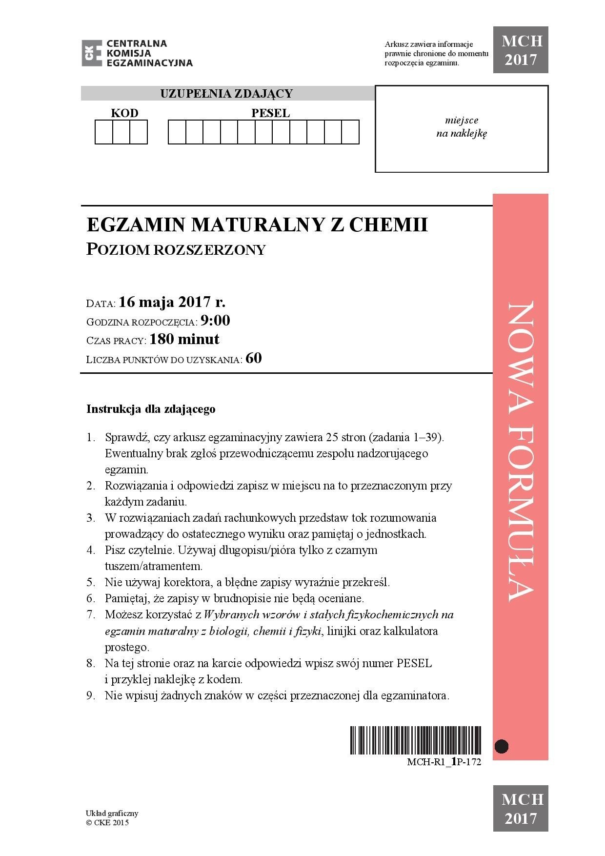 Chemia matura 2017 [ARKUSZE CKE, ODPOWIEDZI, PYTANIA] | Gazeta Wrocławska