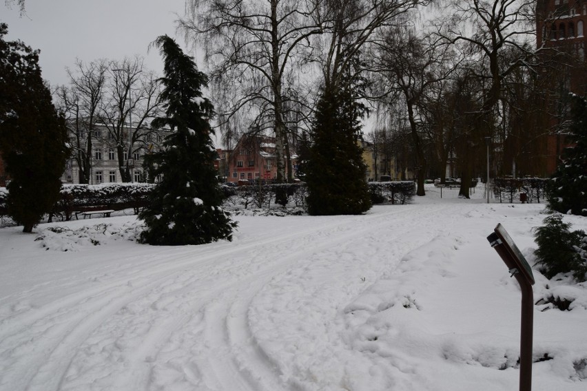 Kilkanaście centymetrów śniegu,  jaki spadł na Szczecinek i...