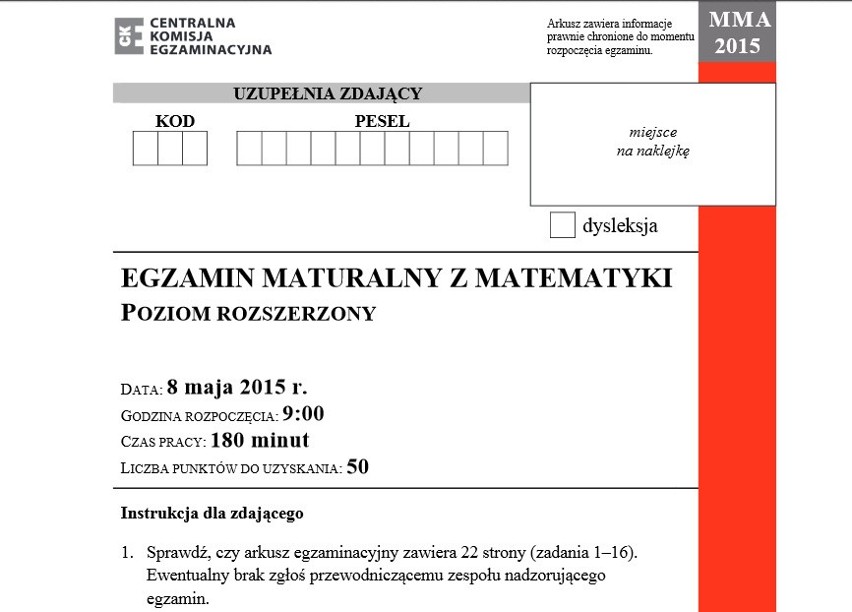 Matura 2015 Matematyka rozszerzona -arkusz CKE - odpowiedzi...