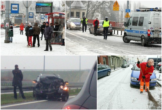 Pierwszy atak zimy w grudniu. Wypadek na S3 koło Pyrzyc, śnieg w Szczecinie.