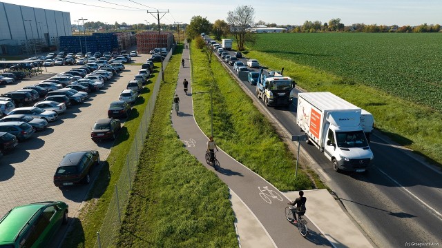 Wizualizacja nowej drogi rowerowej we Wrocławiu. Jej kontynuacja będzie prowadzona w gminie Kąty Wrocławskie.