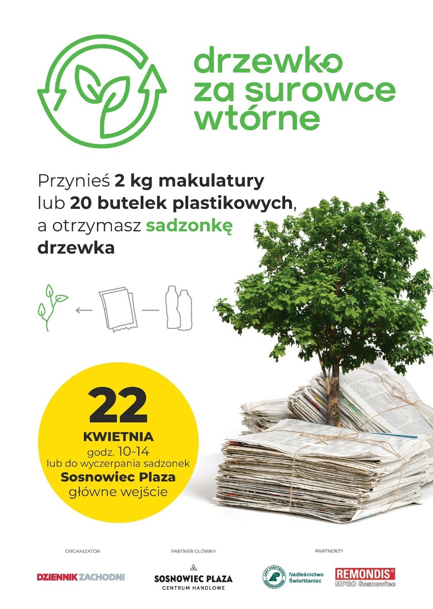 Wymień butelki plastikowe lub makulaturę na drzewko! Akcja „Drzewko za surowce” 22 kwietnia w Centrum Handlowym Plaza w Sosnowcu