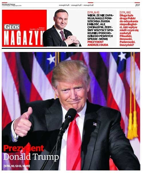 W czwartek Magazynie "Głosu" m.in.:- wywiad z prezydentem Andrzejem Dudą- Donald Trump - 45. prezydentem USA- Biały Dom - luksus prezydenta USA- Movember - dlaczego mężczyźni  się nie badają- Długa droga Polski do niepodległości