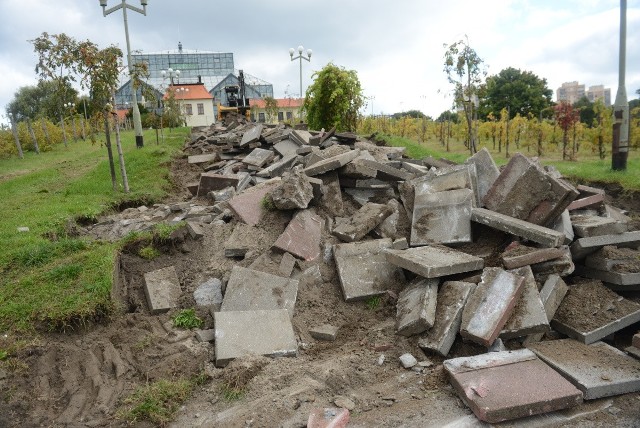 Na razie wokół Palmiarni jest gruz, demontowane są stare chodniki, schody, wywożone kosze. Na ich miejsce pojawią się nowe...Oczy wielu mieszkańców Zielonej Góry zwrócone są teraz na Winne Wzgórze, gdzie rozpoczęła się modernizacja terenu. Teren wokół Palmiarni według planu powinien być gotowy jeszcze przed wakacjami. Został zabezpieczony, zerwano stare płyty i kostkę brukową ze schodów i ścieżek...Inwestycja warta ponad 8 mln zł przewiduje m.in. budowę placów zabaw, zbiornika wodnego, fontanny i kaskady. Przewidziany jest również labirynt z żywopłotu, letnia kawiarnia, stojaki rowerowe, żagle przeciwsłoneczne, leżaki całoroczne, oświetlenie. Wybudowana zostanie także nowa piwniczka winiarska. Zobacz też: Najnowszy Magazyn Informacyjny GL (22.09.2017)