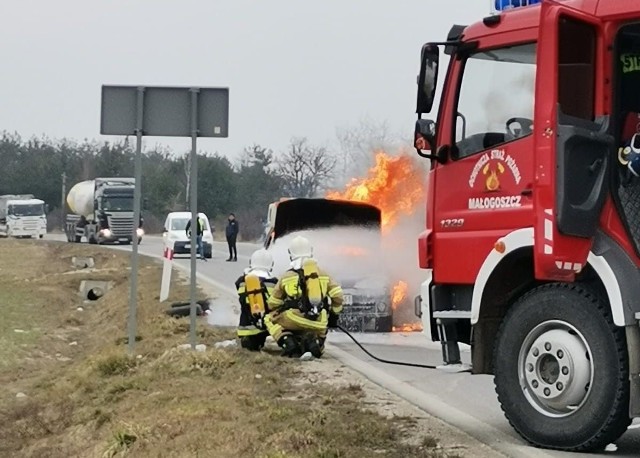 Renault megane całkowicie spłonęło w czwartkowe przedpołudnie na drodze wojew&oacute;dzkiej w miejscowości Wrzos&oacute;wka w powiecie jędrzejowskim. Rzecz miała miejsce około godziny 9.30. - Kierowca w trakcie jazdy zauważył dym wydobywający się spod maski. Zatrzymał samoch&oacute;d na poboczu i pr&oacute;bował ugasić ogień, jednak pożar szybko się rozwijał &ndash; opowiadał sierżant sztabowy Michał Kwieciński, oficer prasowy Komendy Powiatowej Policji w Jędrzejowie. Samoch&oacute;d ugasili dopiero wezwani na miejsce strażacy.