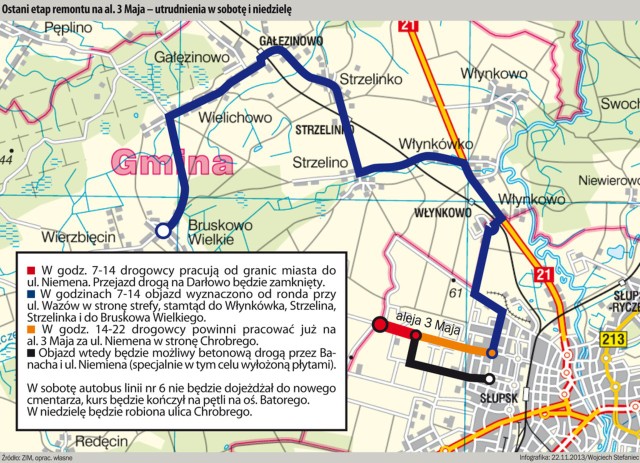 Mapka przedstawiająca objazdy.