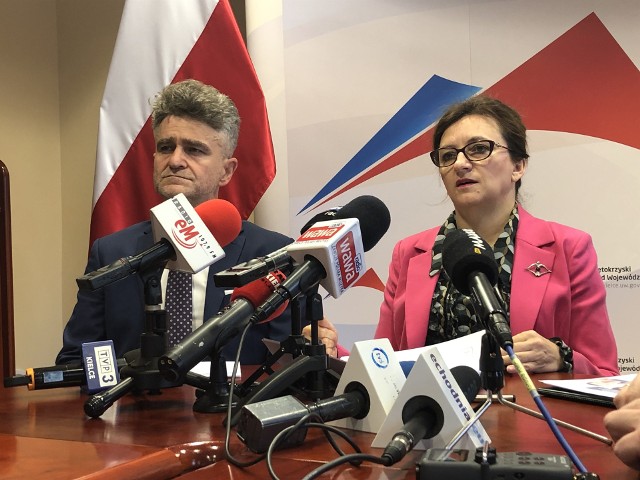 Wojewoda świętokrzyski Agata Wojtyszek oraz świętokrzyski senator Prawa i Sprawiedliwości Krzysztof Słoń.