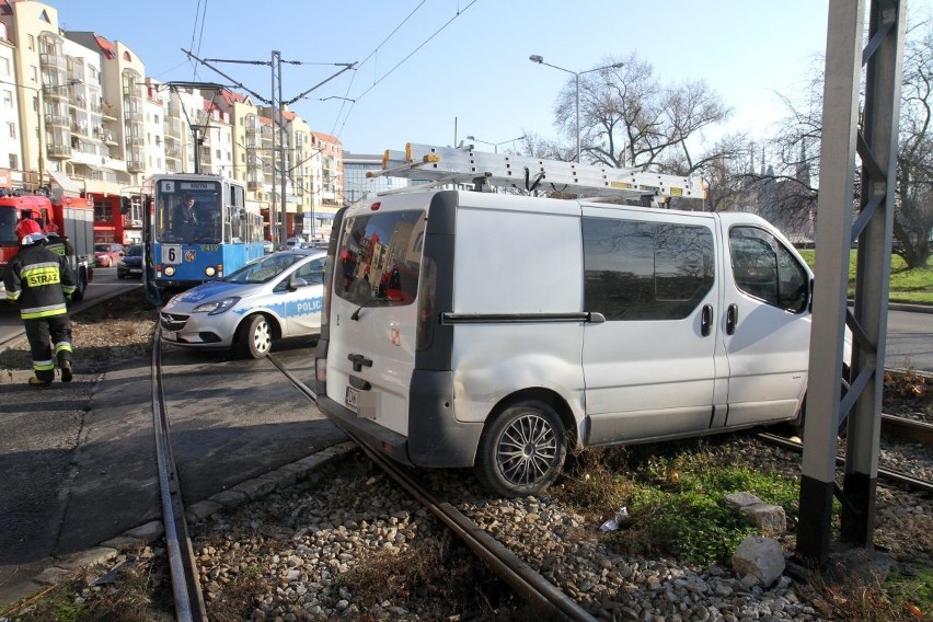 Wypadek na Drobnera. Poszkodowana kobieta, zablokowane torowisko