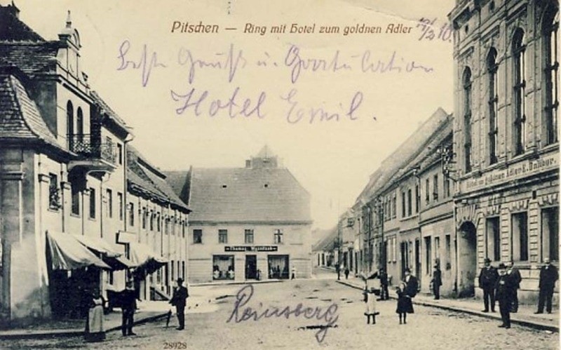 Rynek w Byczynie lata 1905-1910. Po prawej stronie Hotel pod...