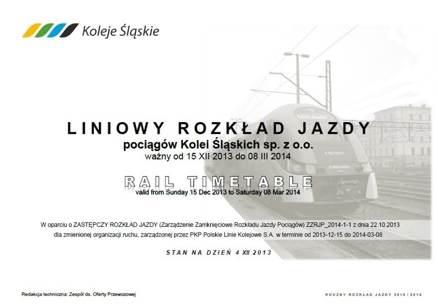Rozkład jazdy Kolei Śląskich od 15 grudnia 2013