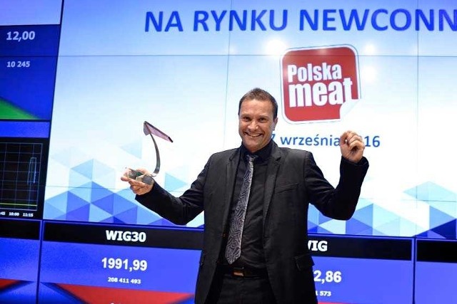 Sebastien Guyon, prezes Zarządu Polska Meat podczas debiutu 27 września 2016 r. na parkiecie rynku NewConnect