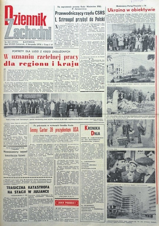 Pierwsza strona „Dziennika Zachodniego” z 4 listopada 1976 r. Katastrofa w Juliance to mały tekst w rogu. Ważniejsze były wizyta premiera CSRS czy fotoreportaż z wizyty w ZSRR