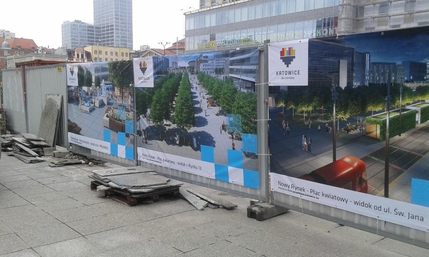 Wizualizacje na placach budowy w centrum Katowic