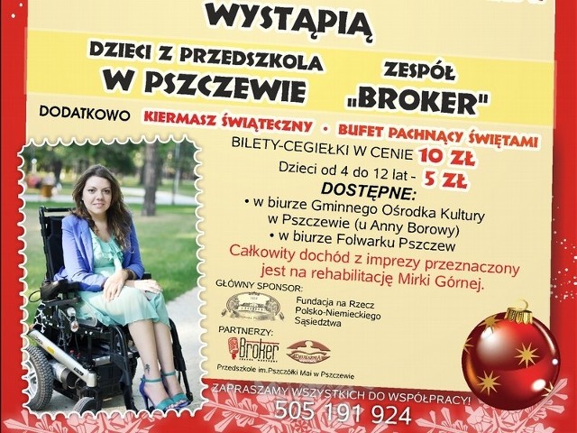 W piątek w Folwarku Pszczew odbędzie się charytatywny koncert. Dochód przeznaczony zostanie na zabieg Mirosławy Górnej, która choruje na rdzeniowy zanik mięśni.