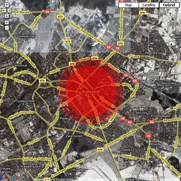 Bomba atomowa wybucha w Białymstoku. Ścisłe centrum miasta...