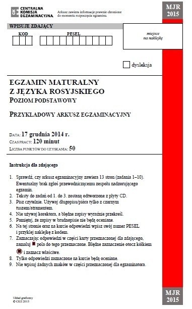 Próbna MATURA 2015 z języka rosyjskiego