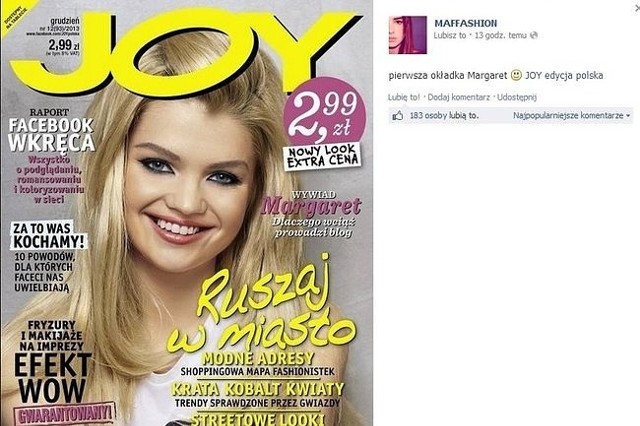 Margaret na okładce magazynu "Joy" (fot. screen z Facebook.com)