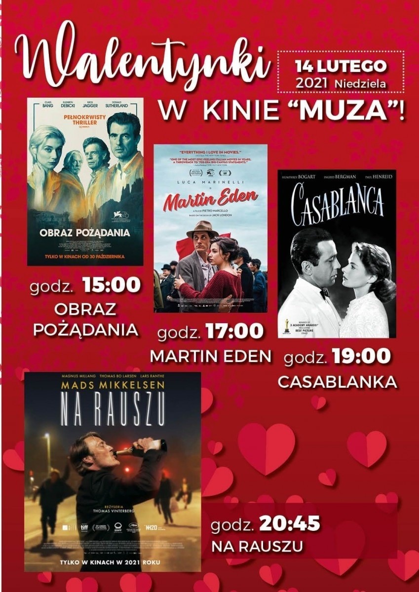Walentynki w kinie Muza we Włoszczowie. Są romantyczne niespodzianki. Zobacz, co będzie grane