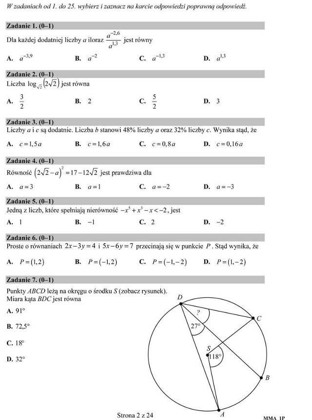 Matura 2016 - matematyka - odpowiedzi