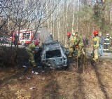 Dramatyczny wypadek w miejscowości Bosowice. Samochód uderzył w skarpę i stanął w płomieniach. Ranny 18-letni kierowca