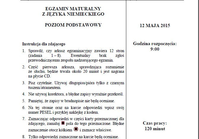 Matura 2015 niemiecki - stara matura technikum - podstawowy...