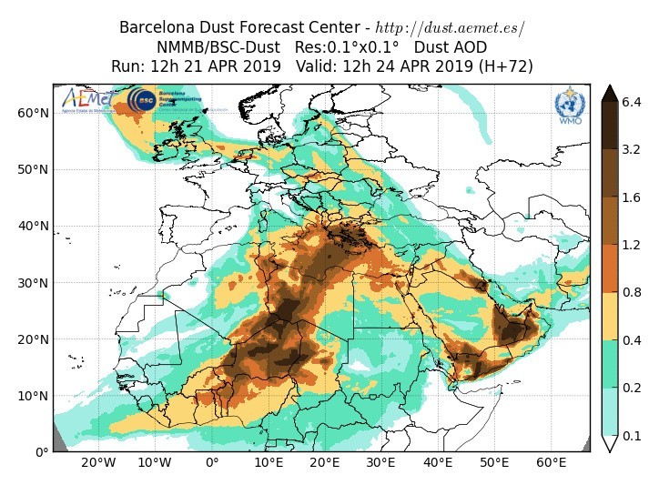 Występowanie pyłu saharyjskiego w czwartek 25 kwietnia...