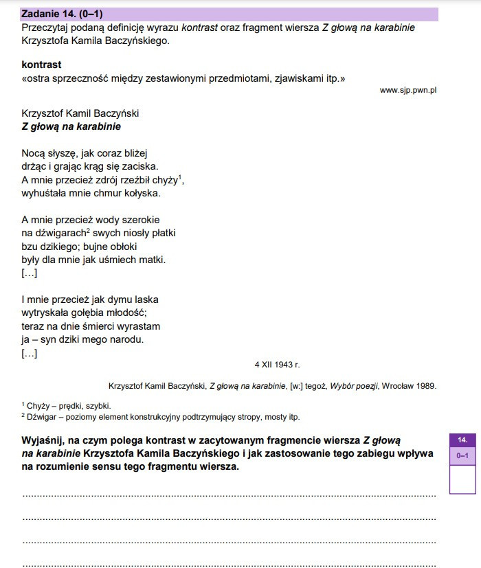 Fragment arkusza CKE - matura z języka polskiego w formule 2023