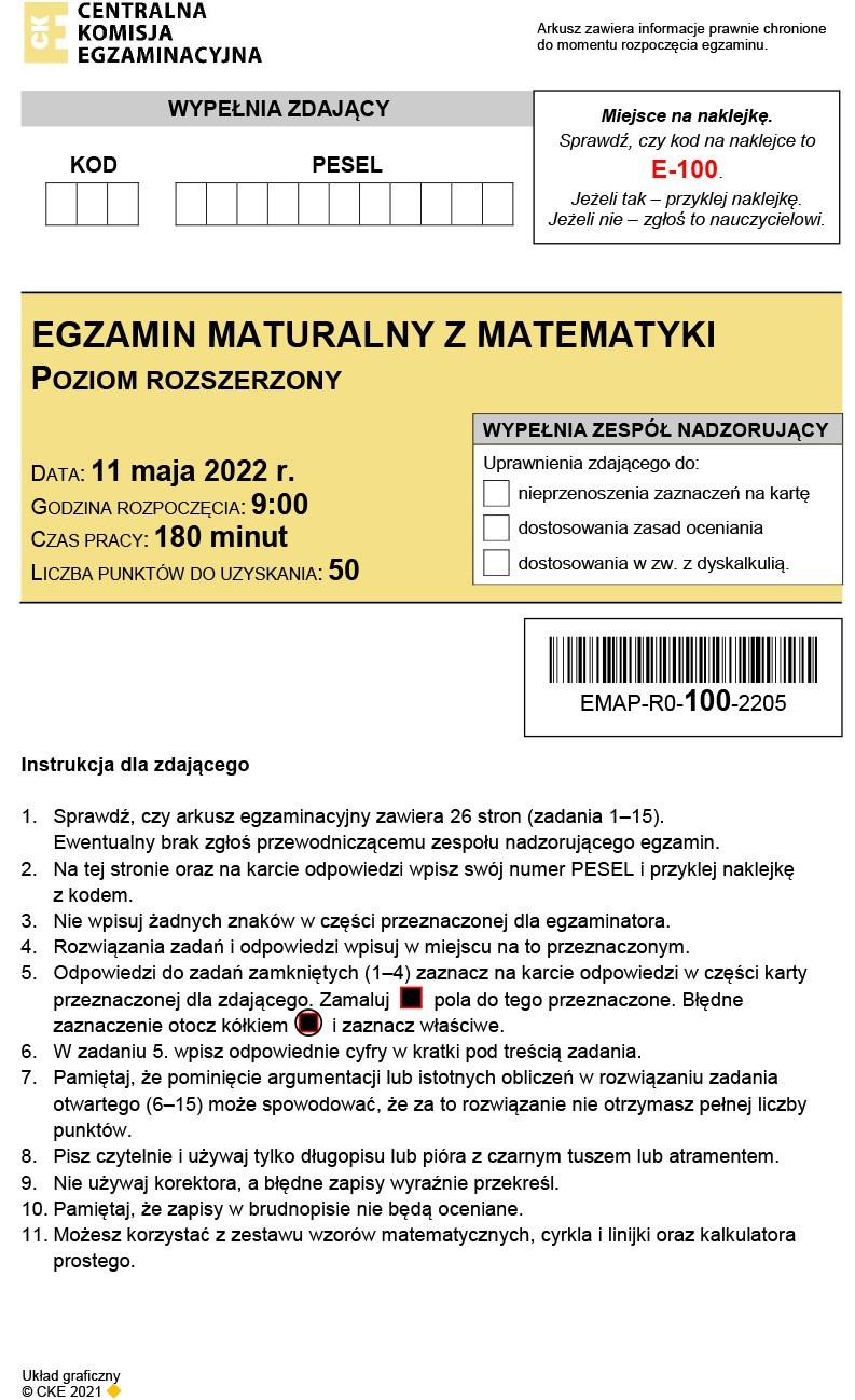 Matura 2022 - matematyka - poziom rozszerzony. Jakie zadania były z matematyki? Mamy opinie. Publikujemy arkusz CKE i odpowiedzi 11.05.2022