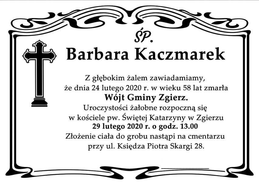 W sobotę pogrzeb wójt Gminy Zgierz Barbary Kaczmarek