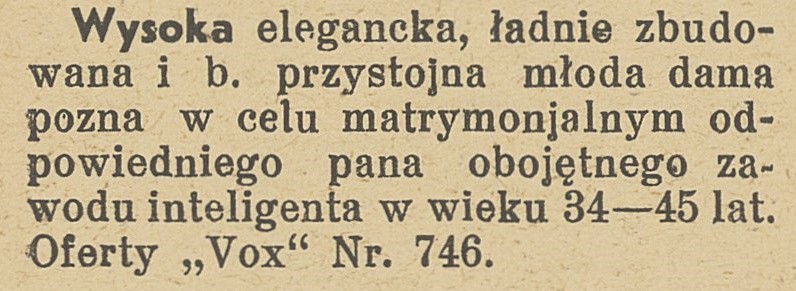 Ogłoszenia matrymonialne z lat 30. "Szukam królewicza z bajki". Ogłoszenia pań