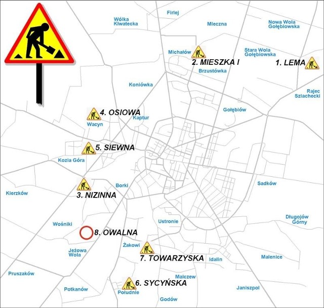 Mapa utrudnień w ruchu na ulicach Radomia.