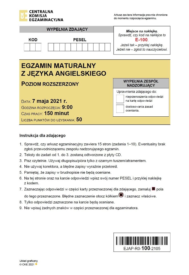 Matura 2021: angielski, poziom rozszerzony. ARKUSZ CKE + ODPOWIEDZI. Jaka  praca pisemna na maturze z angielskiego 7.05.2021? | Dziennik Polski