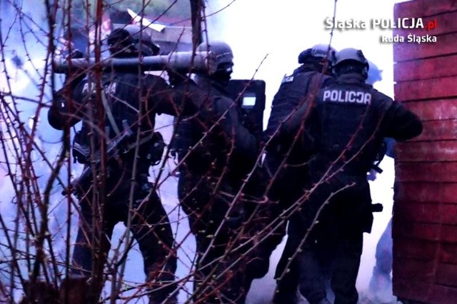 Policyjni antyterroryści i policjanci z Rudy Śląskiej wkroczyli na teren ogródków działkowych w Bykowinie