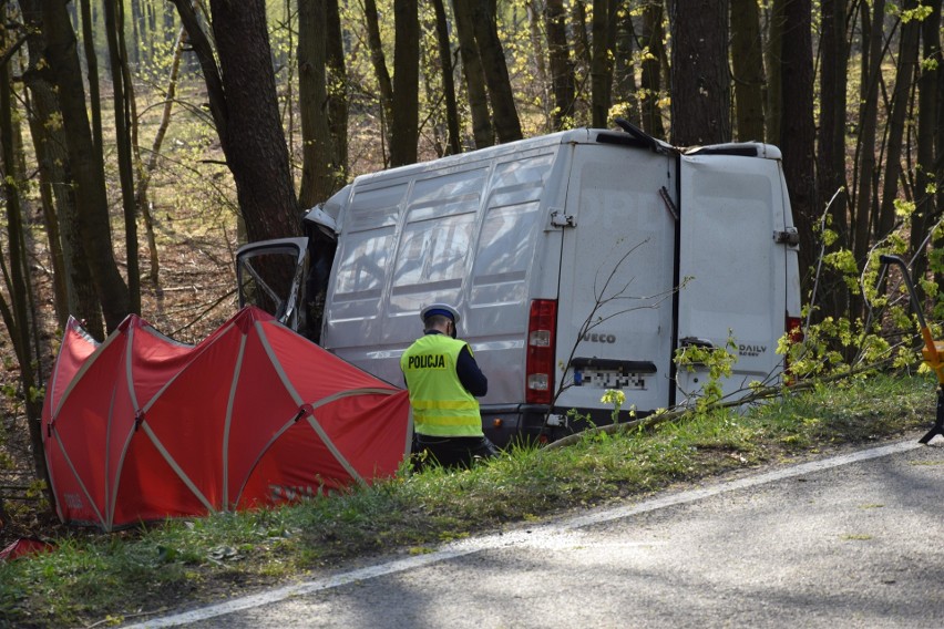 Tragiczny wypadek pod Świeciem. Dostawczakiem uderzył w drzewo [zdjęcia]