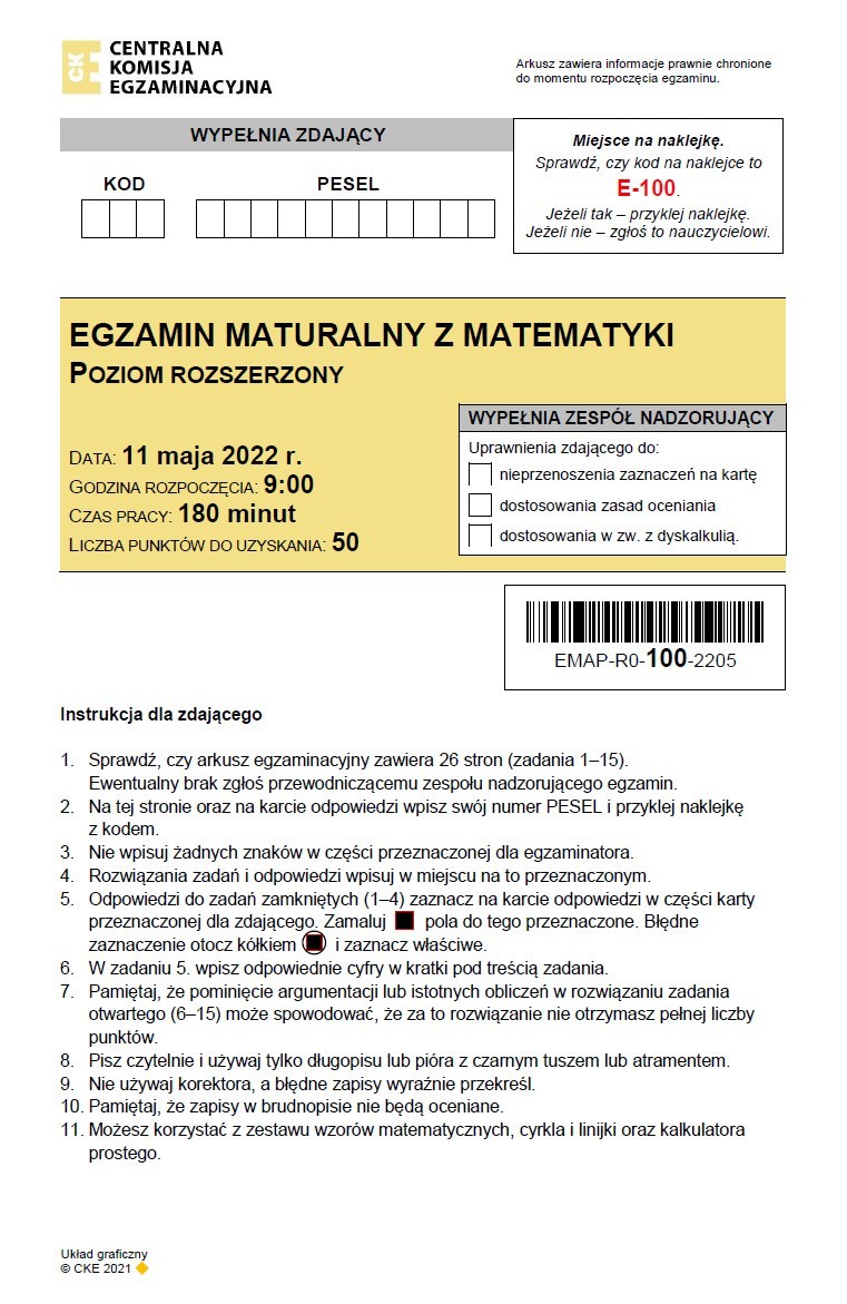 Matura z matematyki na poziomie rozszerzonym zakończyła się. Komentarze i opinie uczniów na temat egzaminu. "Było mocno trudno". Arkusz CKE