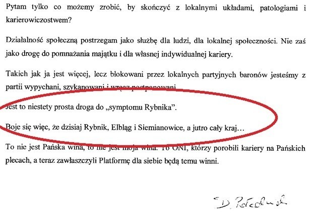 List Doroty Połedniok, radnej PO w Siemianowicach Śląskich,...