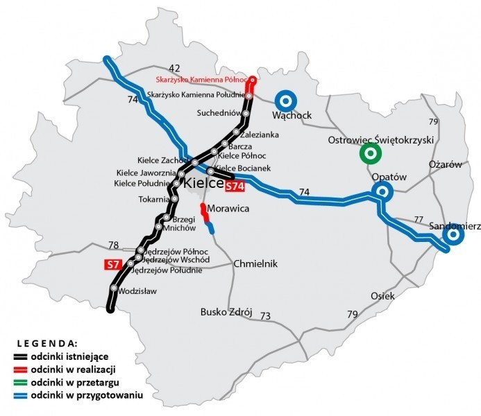 Droga ekspresowa S74 - planowany przebieg.