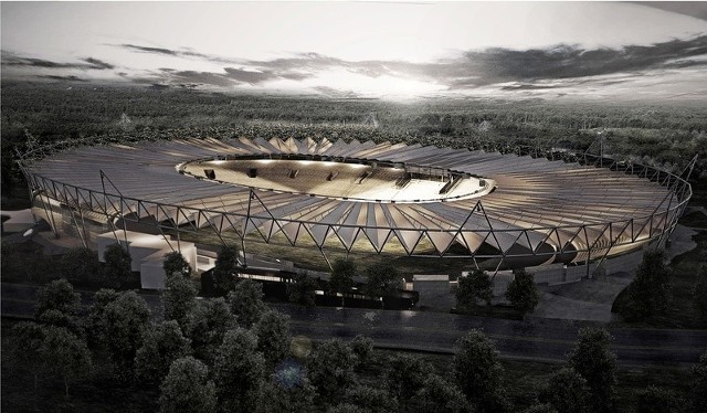 Wizualizacja zmodernizowanego stadionu żużlowego w Zielonej Górze przygotowana przez firmę Sport Halls