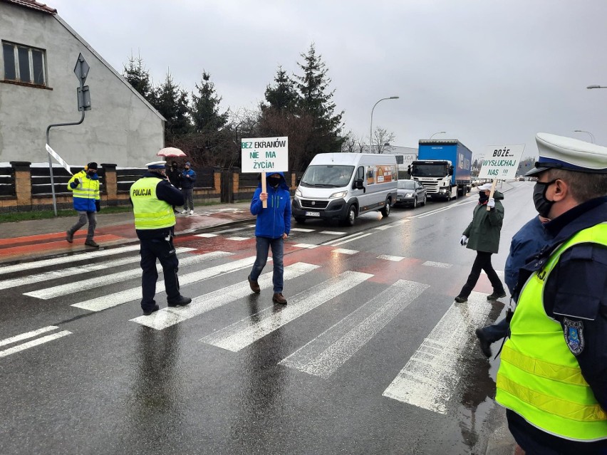 Tarnobrzeg. Zablokowali przejście dla pieszych na drodze wojewódzkiej, walczą o ekrany przy obwodnicy miasta (ZDJĘCIA, WIDEO)